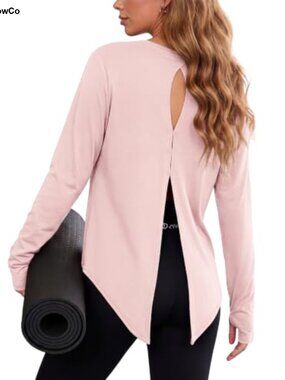 Women's Open Back Long Sleeve Yoga Top with Thumb Holes